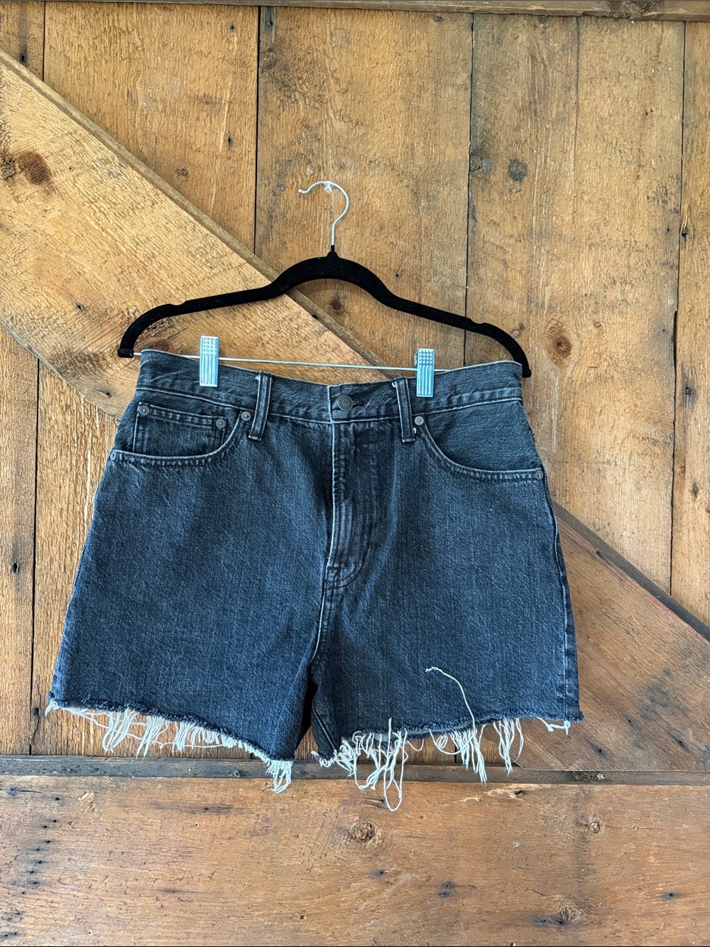 Madewell Black High-Rise Raw Hem Denim Shorts